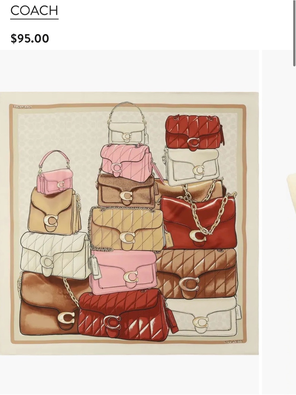 COACH Multi-Color Quilted Bag Print Scarf - Red, Pink, Tan, Brown, Cream